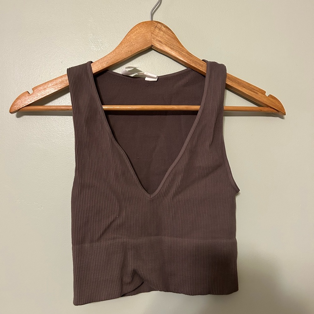 Brown Ribbed Women's Top